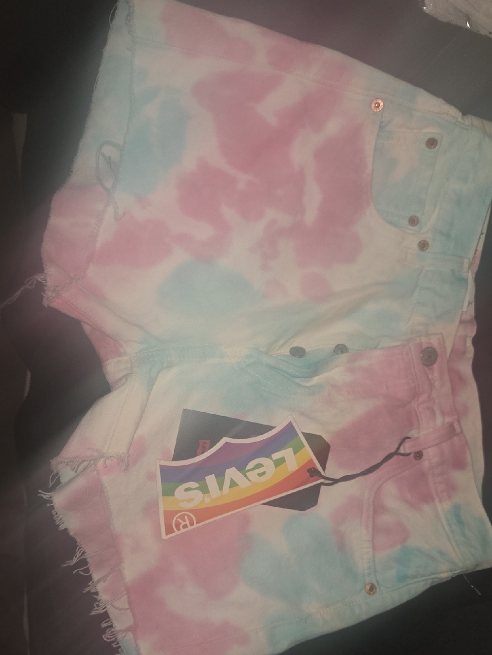 Levi's Women's Pastel Pink & Blue Tie-Dye Cutoff Shorts